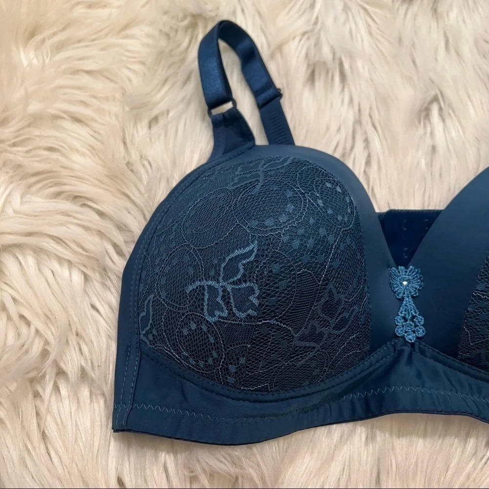 Prima Valentina Womens Size 42D Lightly Padded Bra Teal Blue Lace Floral Stretch